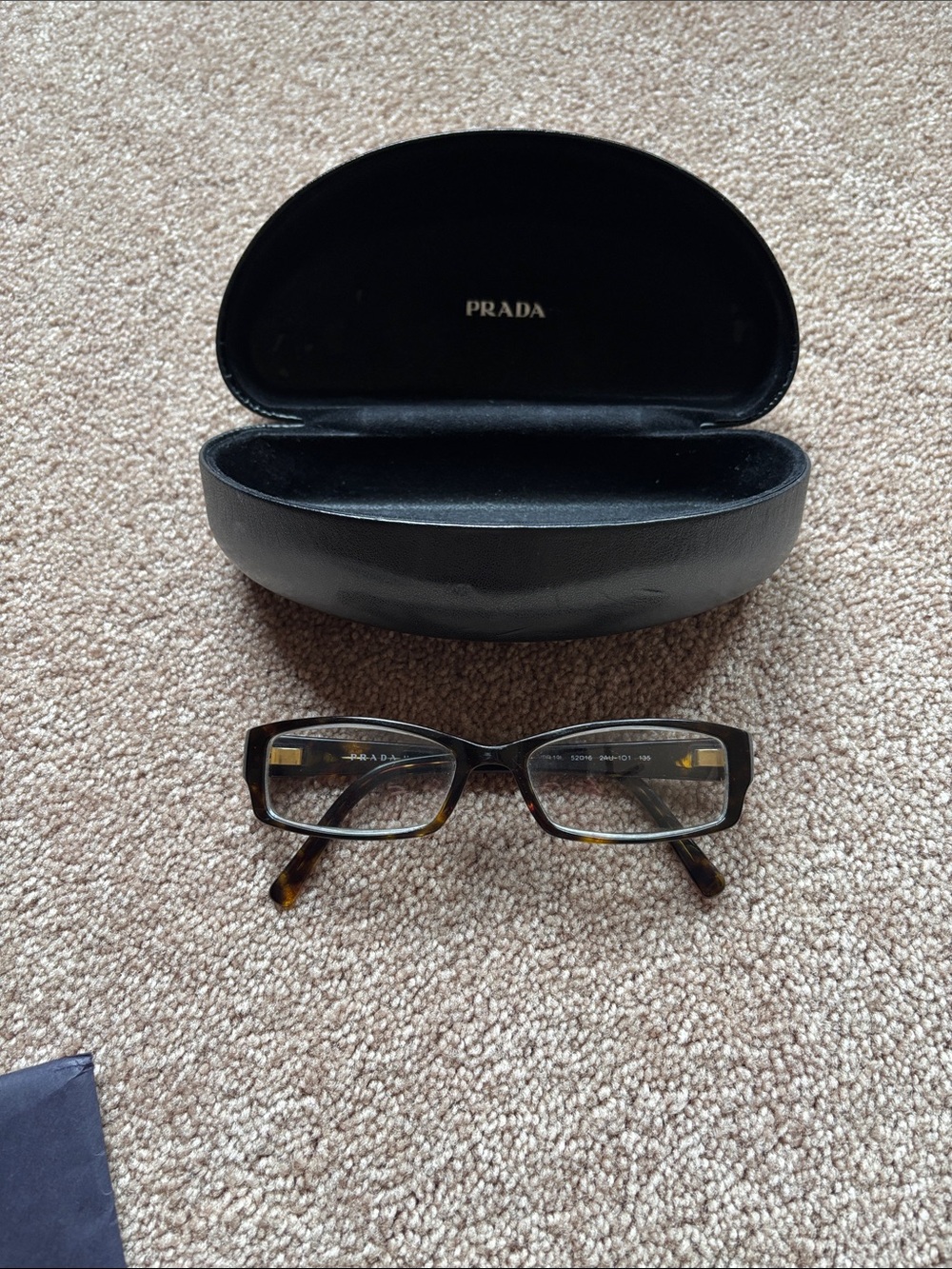 Prada Brown Tortoiseshell Rectangular Glasses with Black Case